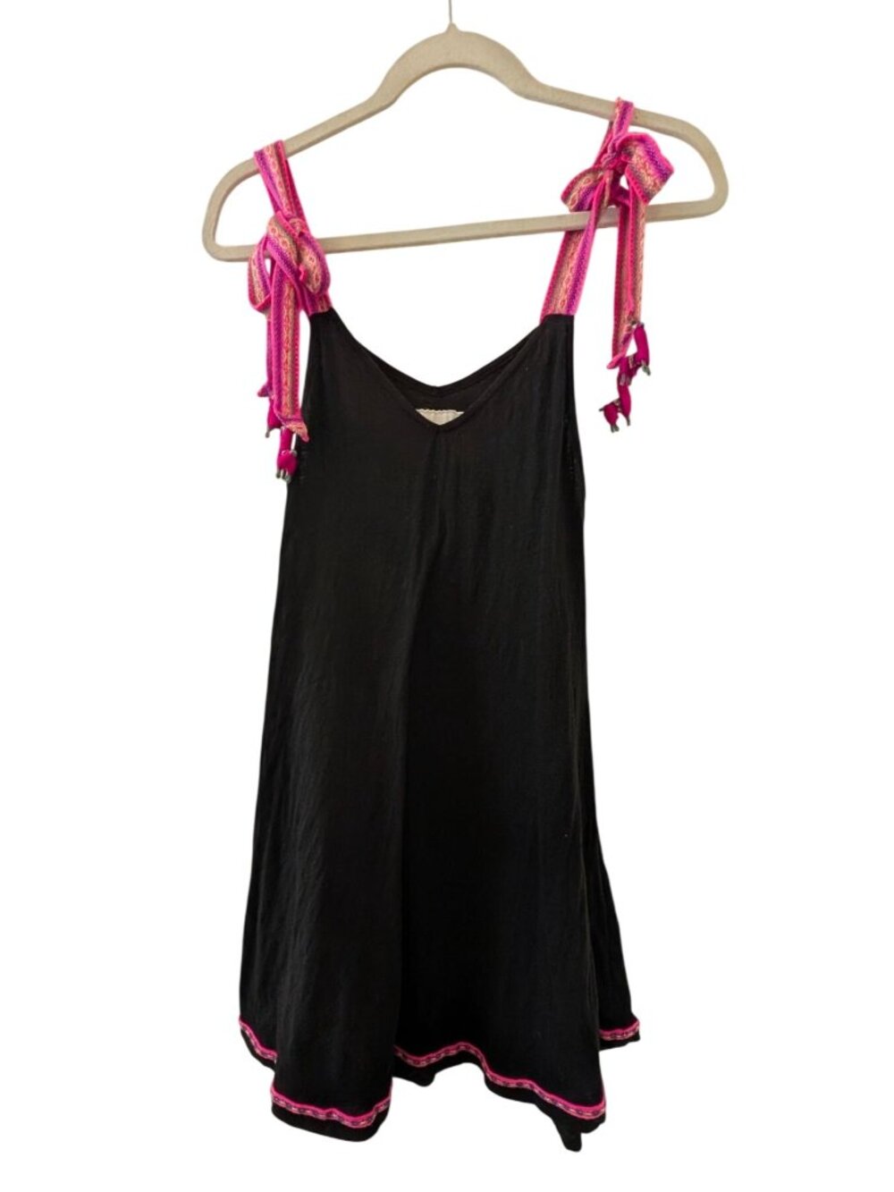 Pitusa Black Dress With Pink Embroidered Straps & Llama Accents One Size